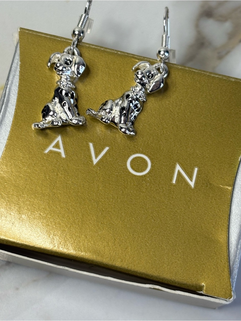 Vintage 90s Disney 101 Dalmatians Silver Dangle Earrings Puppy Drop Avon NIB - Picture 12 of 13